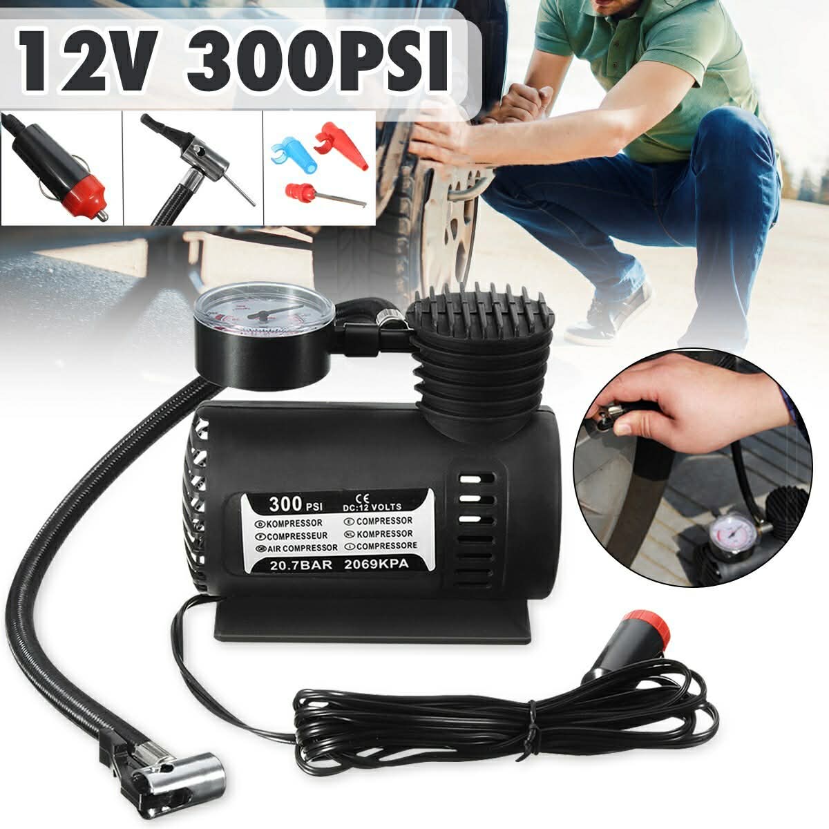 Mini Compresseur d'Air Portable 12V pour Pneus et Urgences Auto