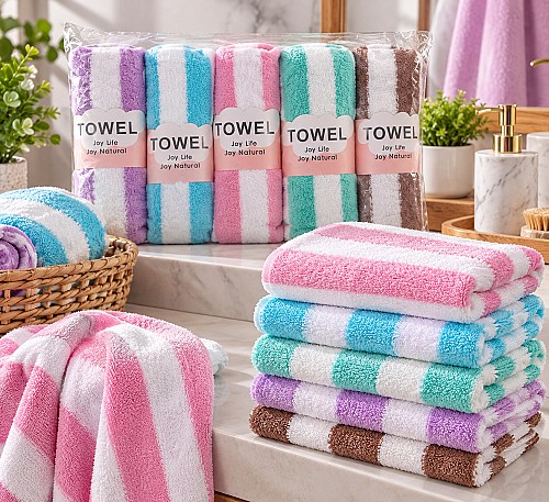 Lot de 5 serviettes douces rayées