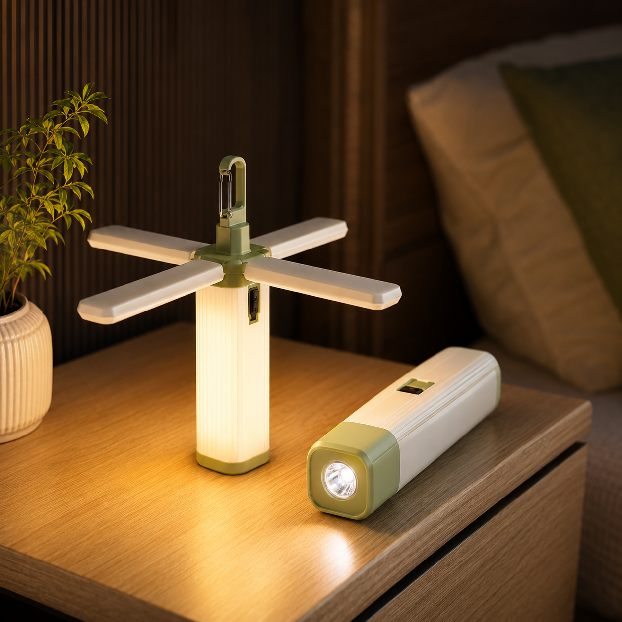 Lampe LED multifonctionnelle avec ventilateur 4 pales et lampe torche intégrée