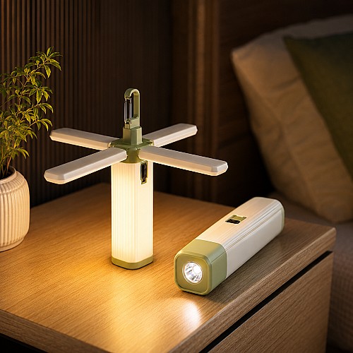 Lampe LED multifonctionnelle avec ventilateur 4 pales et lampe torche intégrée