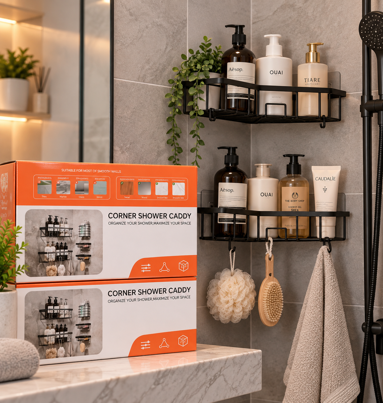 Étagère de Rangement Salle de Bain Multifonction Sans Perçage 1 Étagère de Rangement Salle de Bain Multifonction Sans Perçage