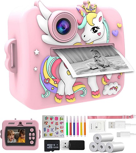 Appareil Photo Instantané Enfants Licorne 2.4" Écran, Vidéo 1080P