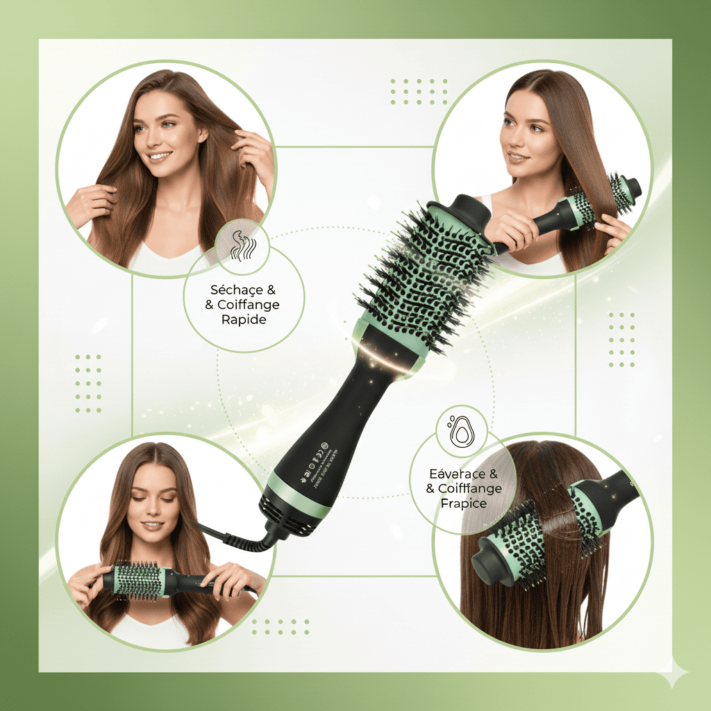 TONR Avocado 3D – Brosse Soufflante & Sèche-Cheveux 2-en-1 Professionnel
