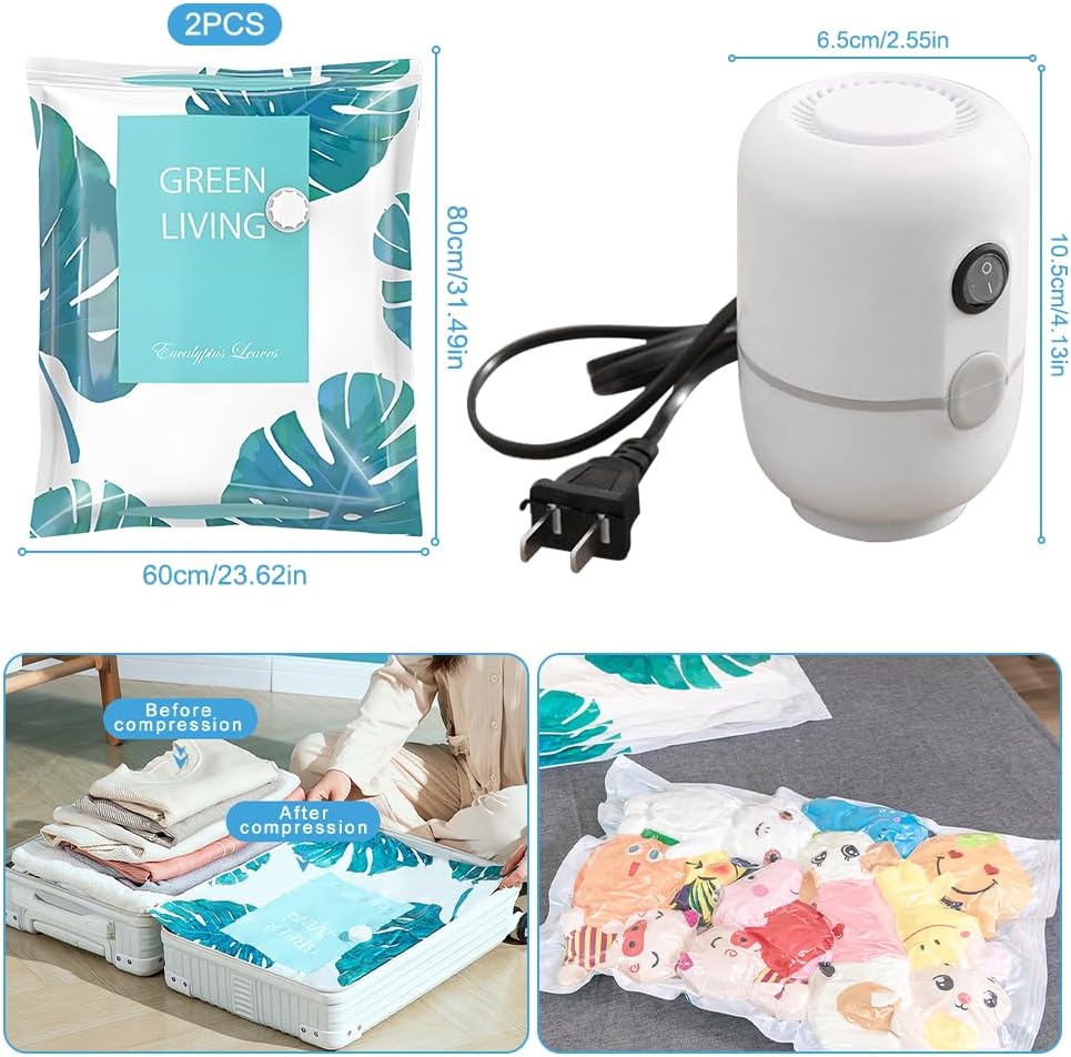 Lot de 2 sacs sous vide pour vêtements avec pompe à air électrique