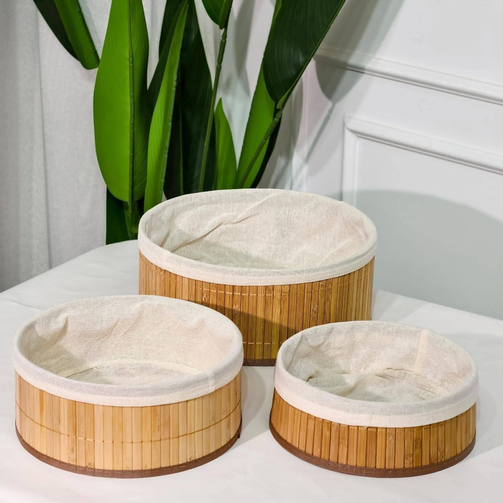 Lot de 3 Paniers de Rangement Tressés en Bambou