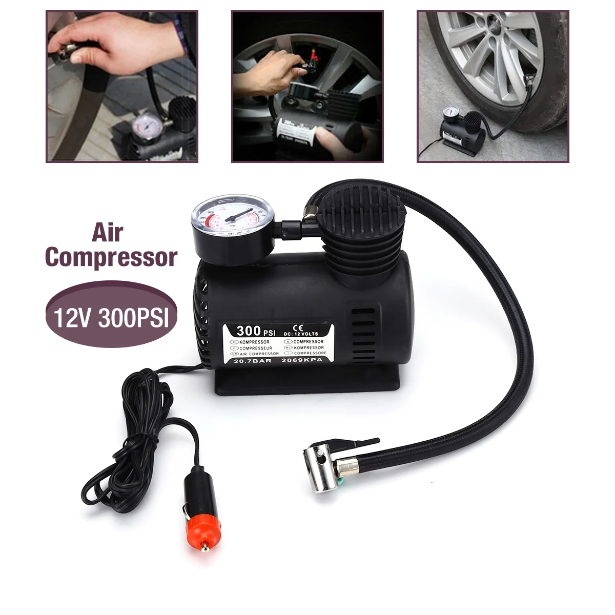 Mini compresseur d’air portable 12V – 300 PSI