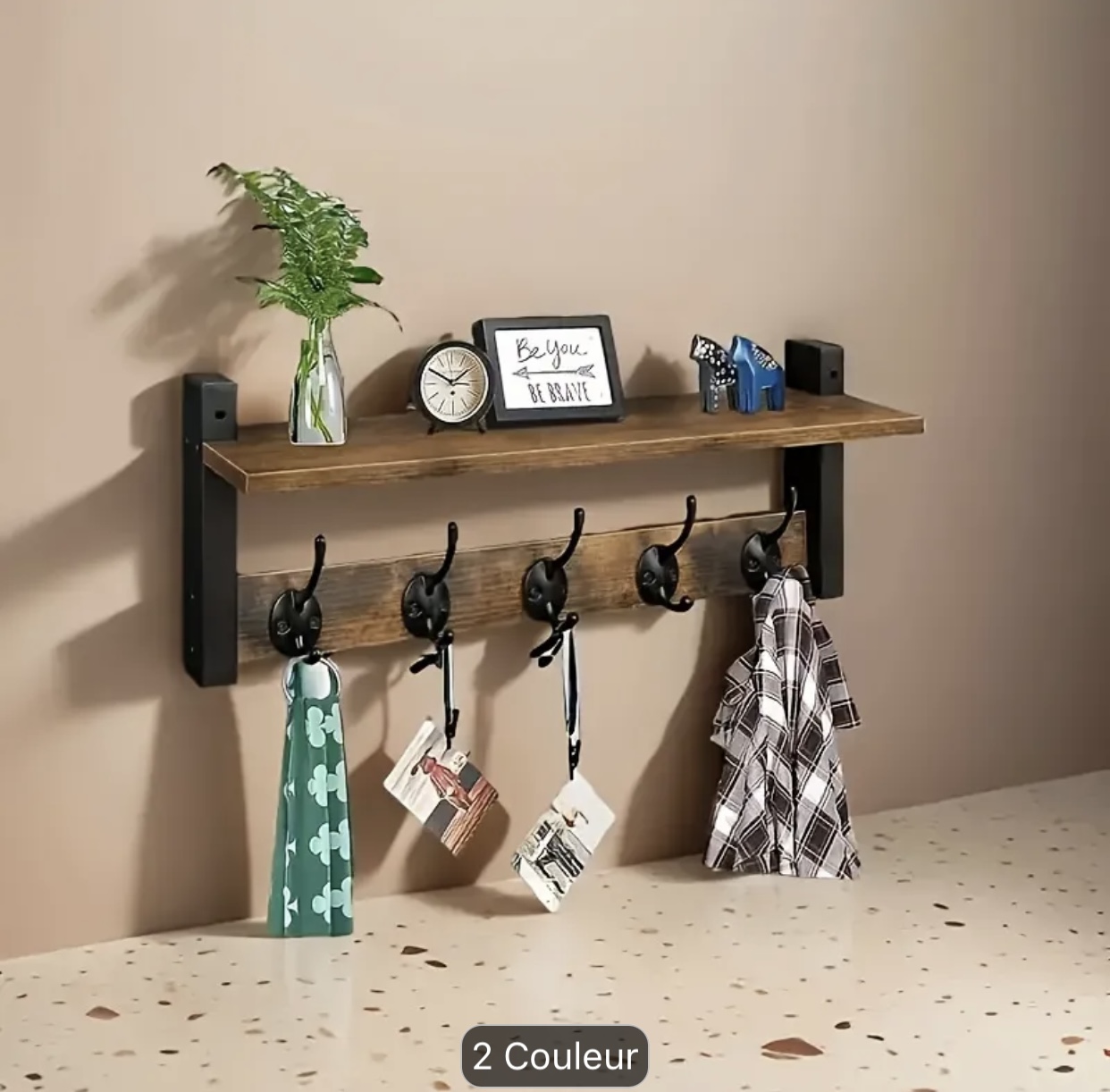 Porte-manteau mural-acier/MDF-Marron-L x l x P(50 x 25 x 15)cm