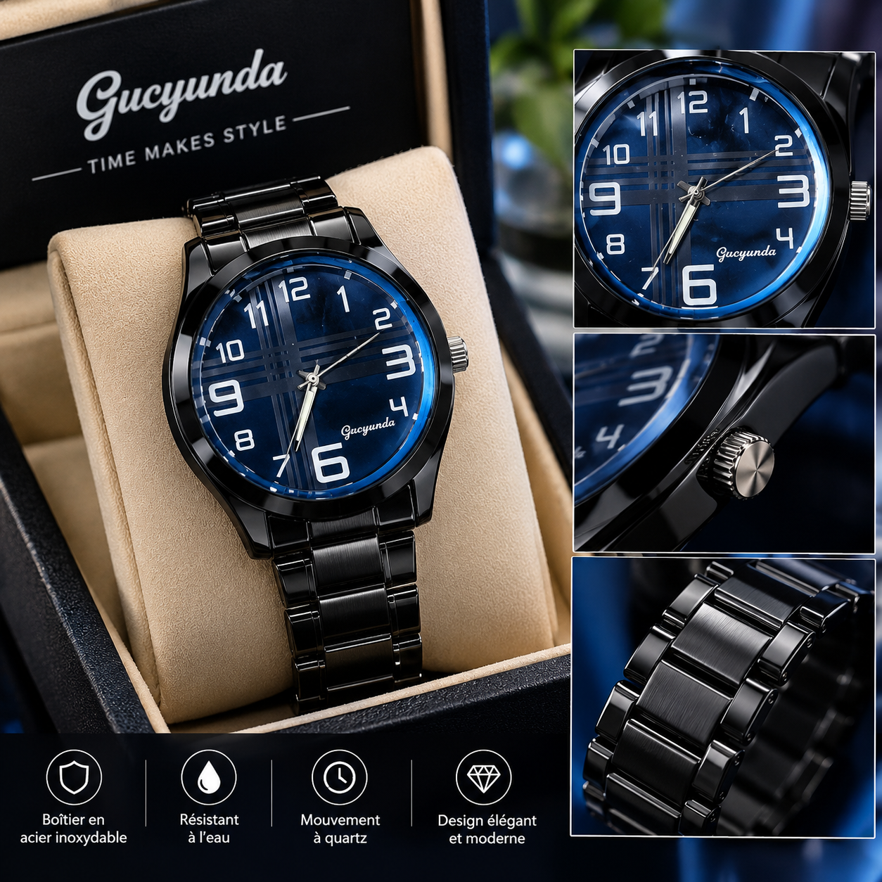 montre-bracelet noir de la marque Gaoyanda