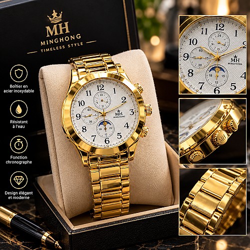 montre-bracelet analogique dorée