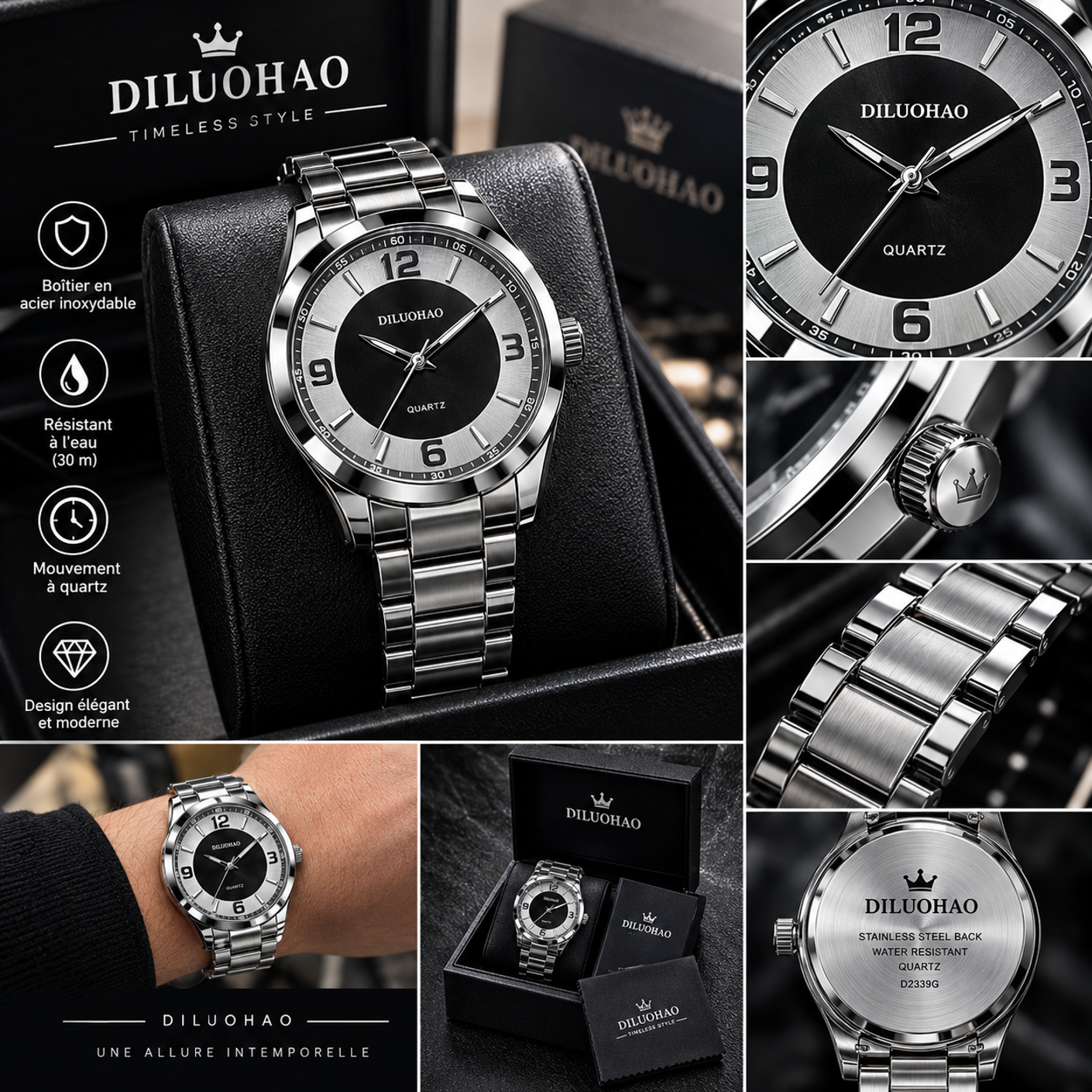 montre-bracelet à quartz de la marque Diluohao