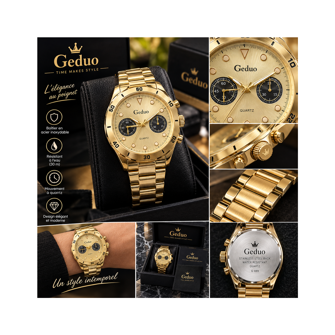montre doreé pour homme