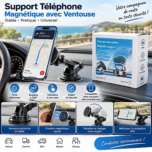 Support Téléphone Magnétique avec Ventouse