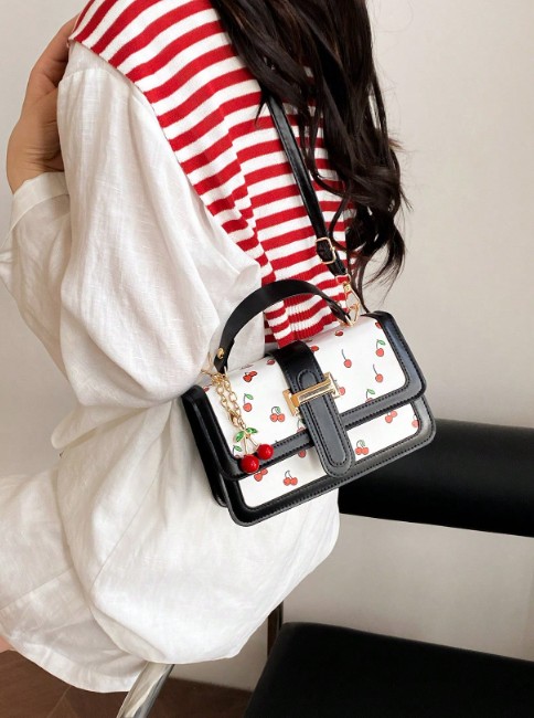 Sac bandoulière polyvalent à imprimé cerises