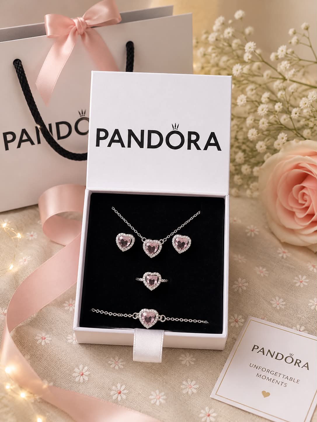 Ensemble Bijoux Cœur Rose Pandora