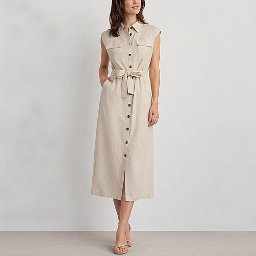 Robe Chemise Longue Kamraya en Lin sans Manches