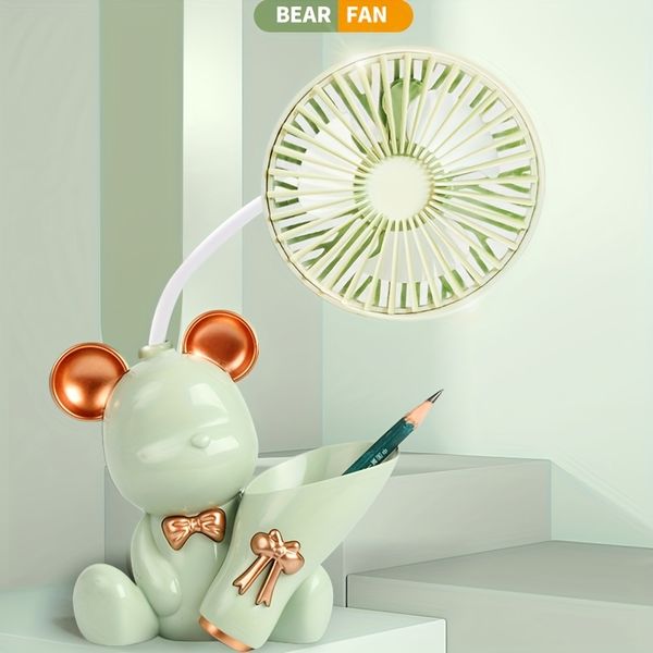 Mini Ventilateur de Bureau "Ours Kawaii" – 3-en-1