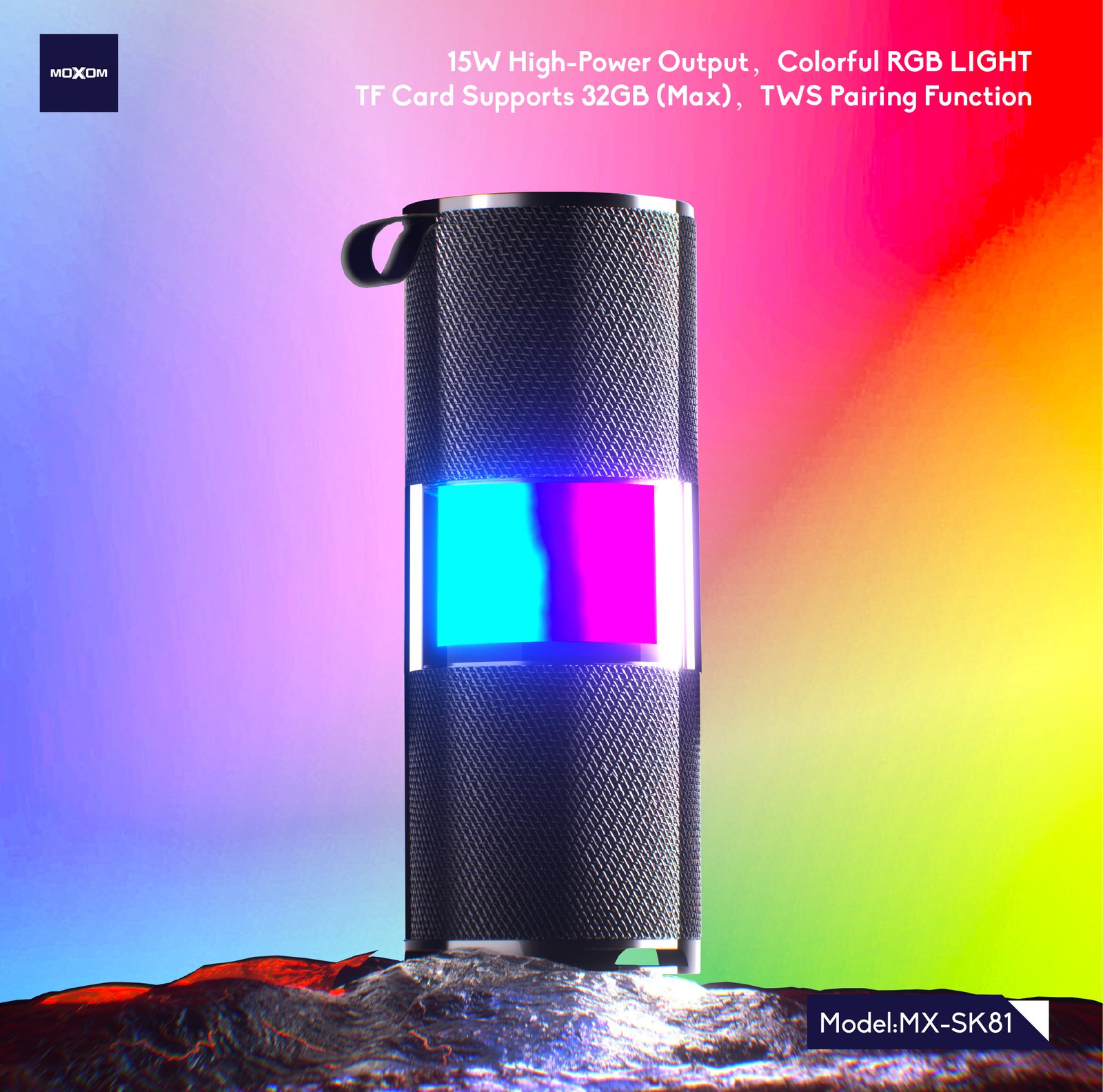 Enceinte Bluetooth portable 15W RGB MOXOM MX-SK81