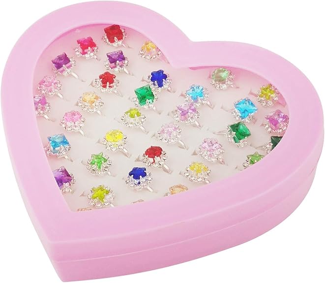 36 pièces bagues gemmes réglables en strass pour petite fille