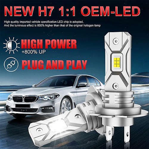 Kit 2 Ampoules LED H7 Mini Turbo CSP 5570 Canbus – 6000K Blanc Froid – 12V – Haute Luminosité