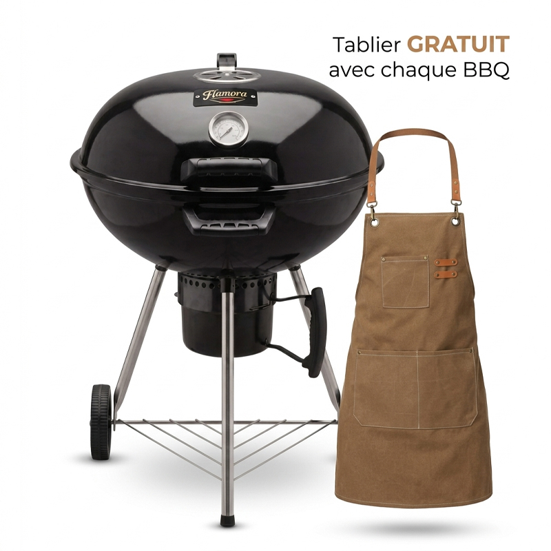 Flamora Barbecue à charbon Cuve et couvercle en acier ,noir,rouge,gris