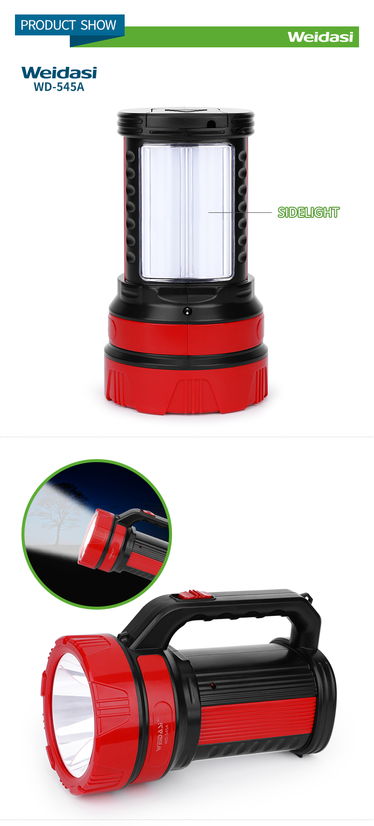 Projecteur Portatif LED Rechargeable WD-545A avec Lampe Latérale