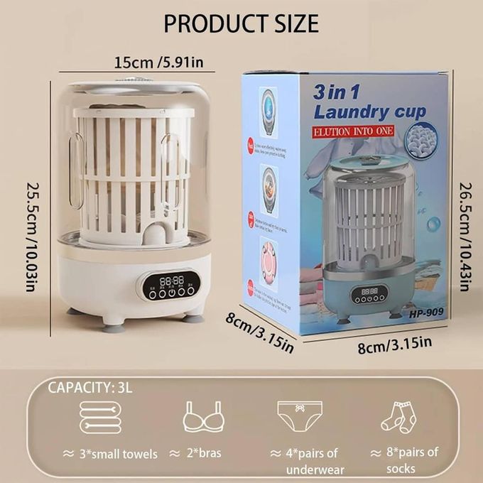 Mini Lave-Linge Portable Pliable 3-en-1 avec Essorage & Stérilisation 1 Mini Lave-Linge Portable Pliable 3-en-1 avec Essorage & Stérilisation