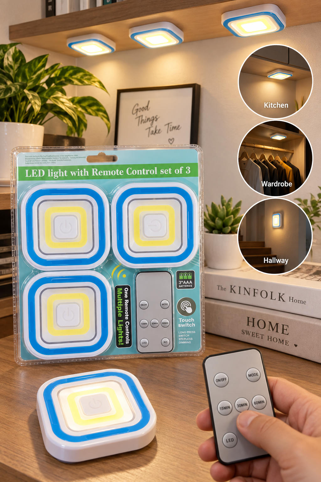 Set de 3 Lampes LED Carrées avec Télécommande