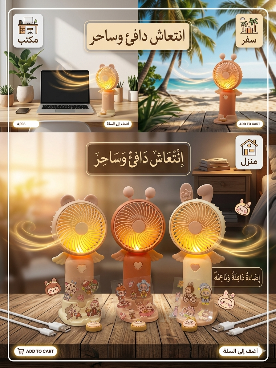 مروحة الدب المضيئة الذكية (3 في 1)