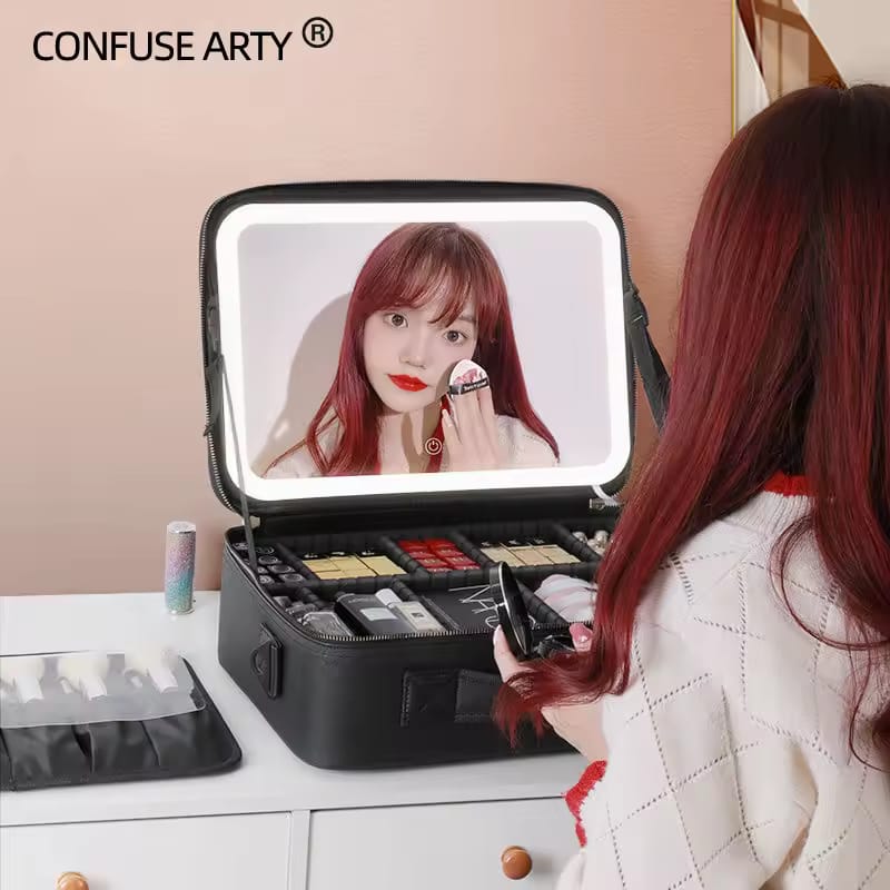 Trousse à Cosmétiques avec Miroir LED – Organisateur Maquillage Portable