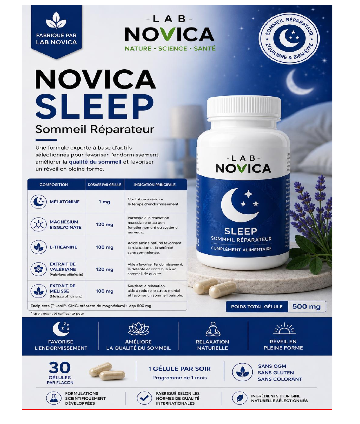 Complément Sommeil Naturel NOVICA Sleep – Sommeil Profond & Réparateur