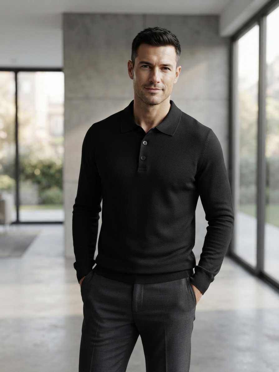 pull polo tricoté Noir