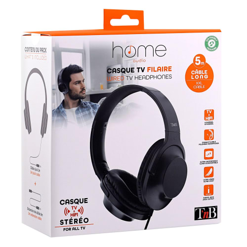 Casque filaire TV jack 3,5mm 2m + RALLONGE 3M