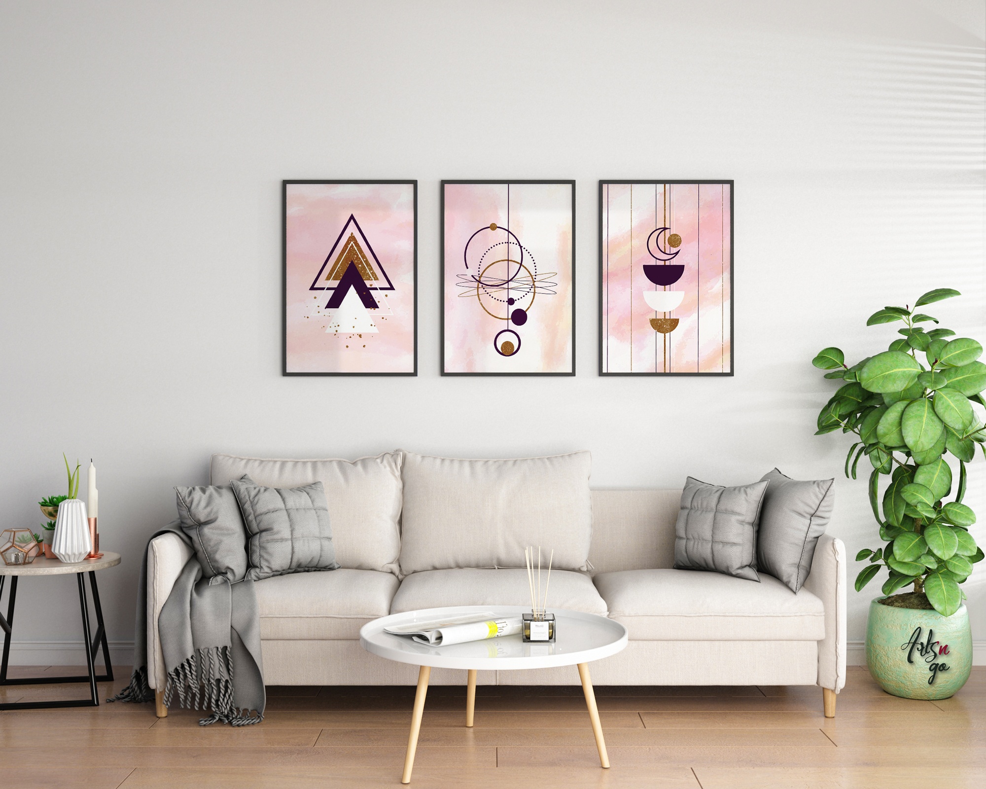 Pack 3 Tableaux abstraits - Bois MDF