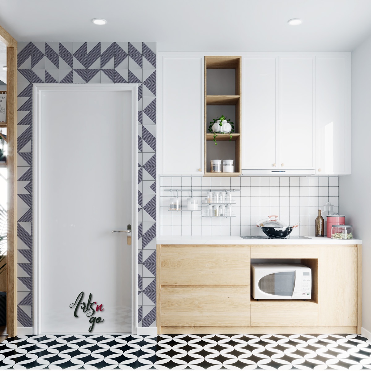 Carreaux de ciment autocollant triangle