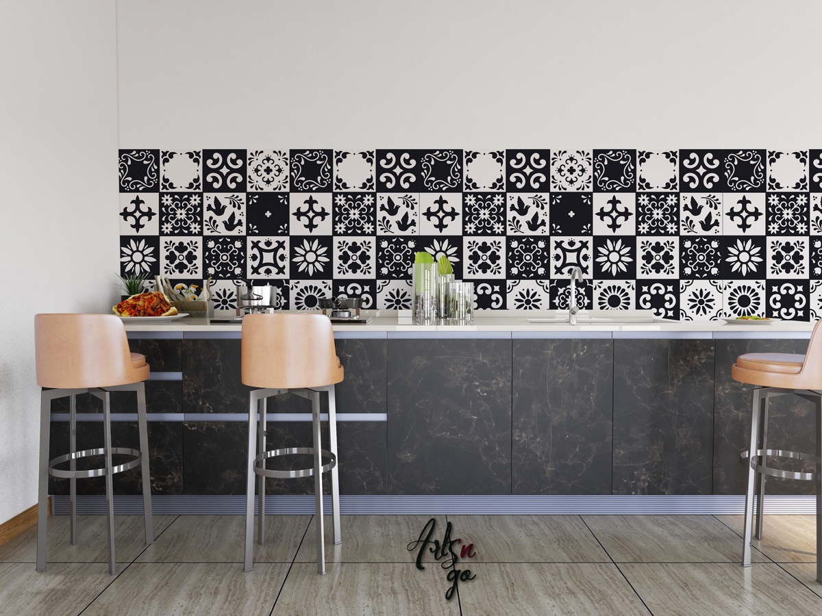 Carreaux de ciment autocollant noir