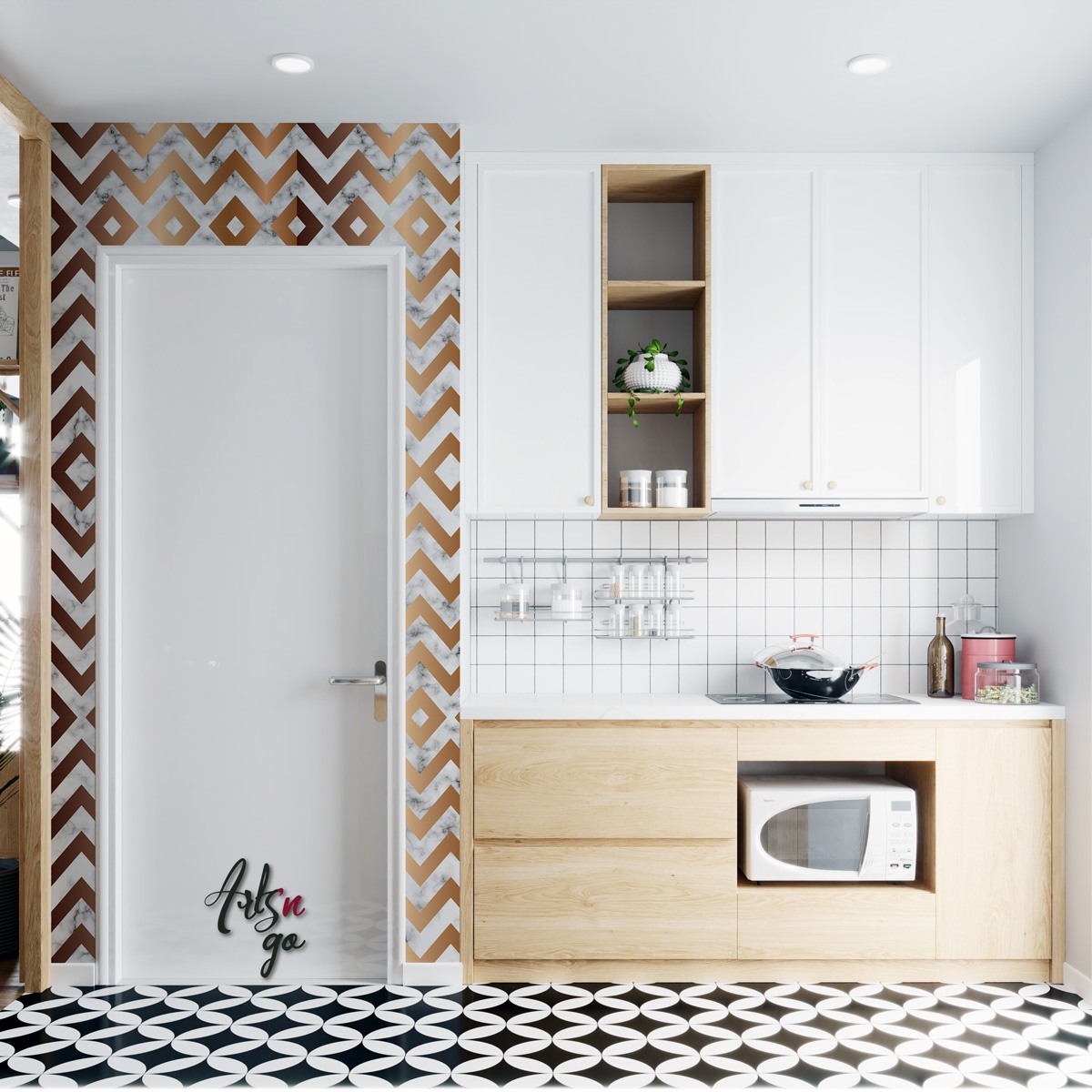 Carreaux de ciment autocollant zigzag
