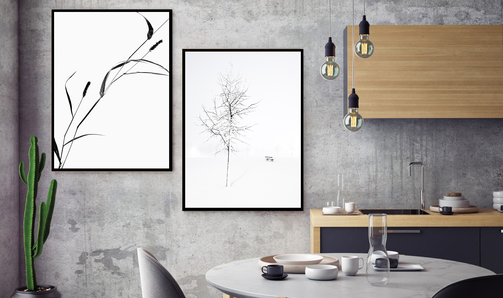 Pack 2 Tableaux d'art White - Nature - Bois MDF - 60x40 cm