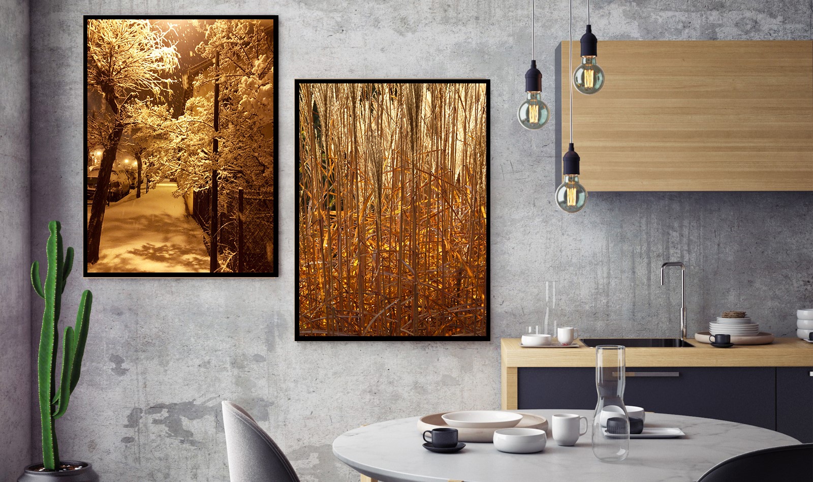 Pack 2 Tableaux d'art Gold - Nature - Bois MDF - 60x40 cm