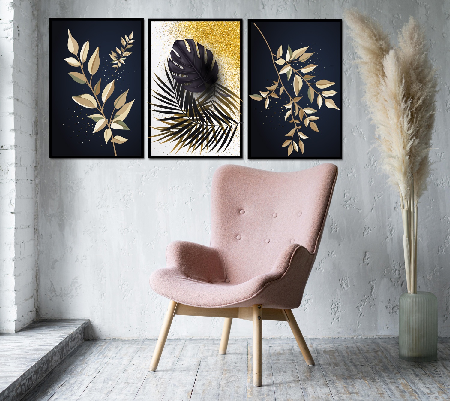 Pack 3 Tableaux d'art Or et Nature - Bois MDF - 60x40 cm