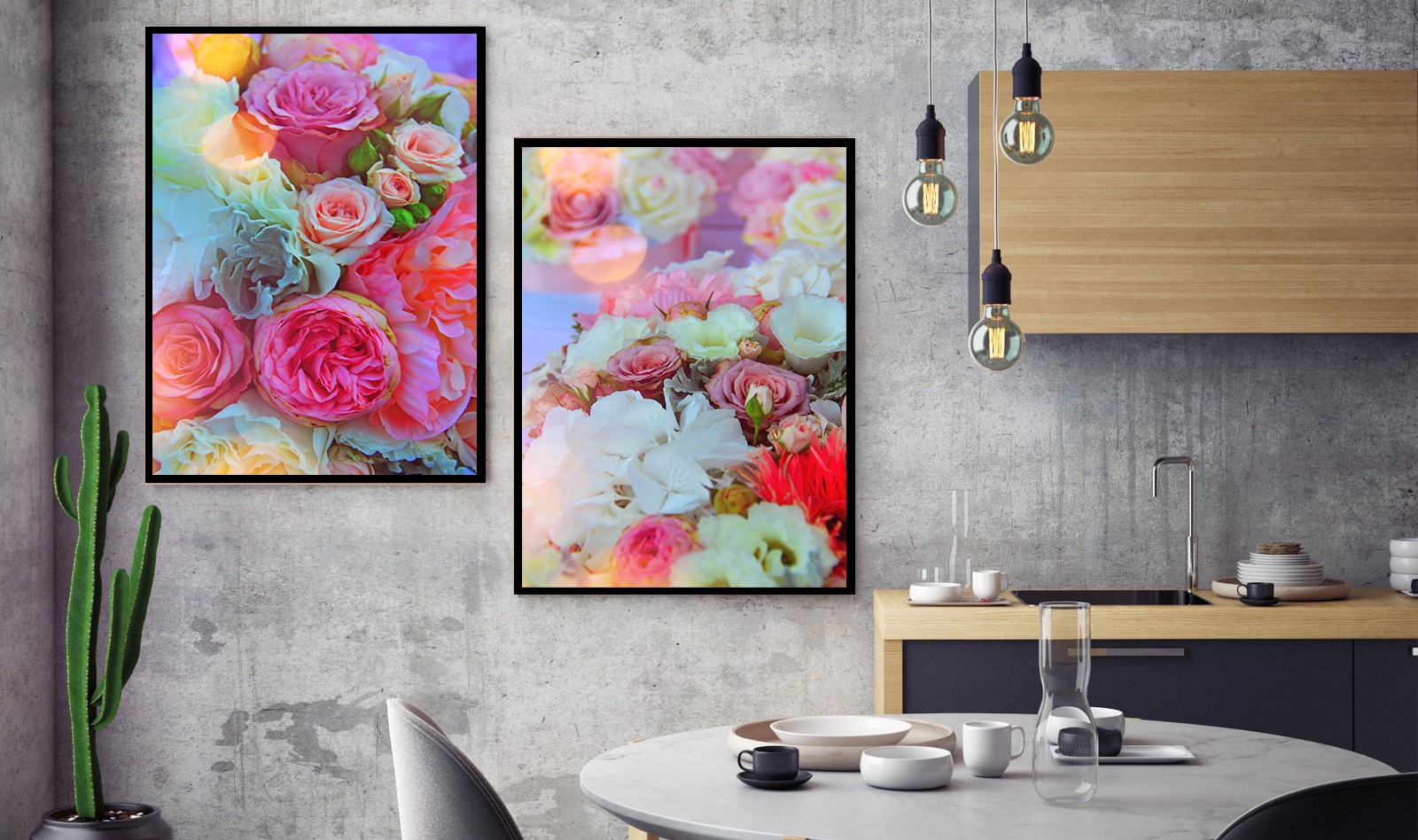 Pack de 2 Tableaux d'art Roses - Nature - Bois MDF - 60x40 cm
