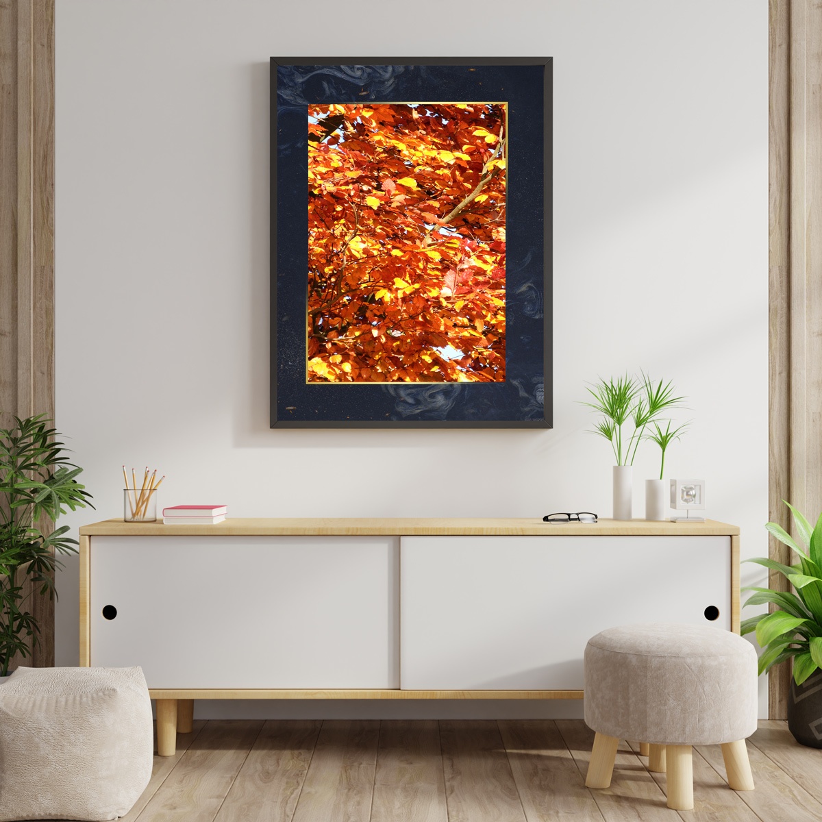 Tableau d'art Orange et Or - Paysage - Bois MDF - 90x60 cm