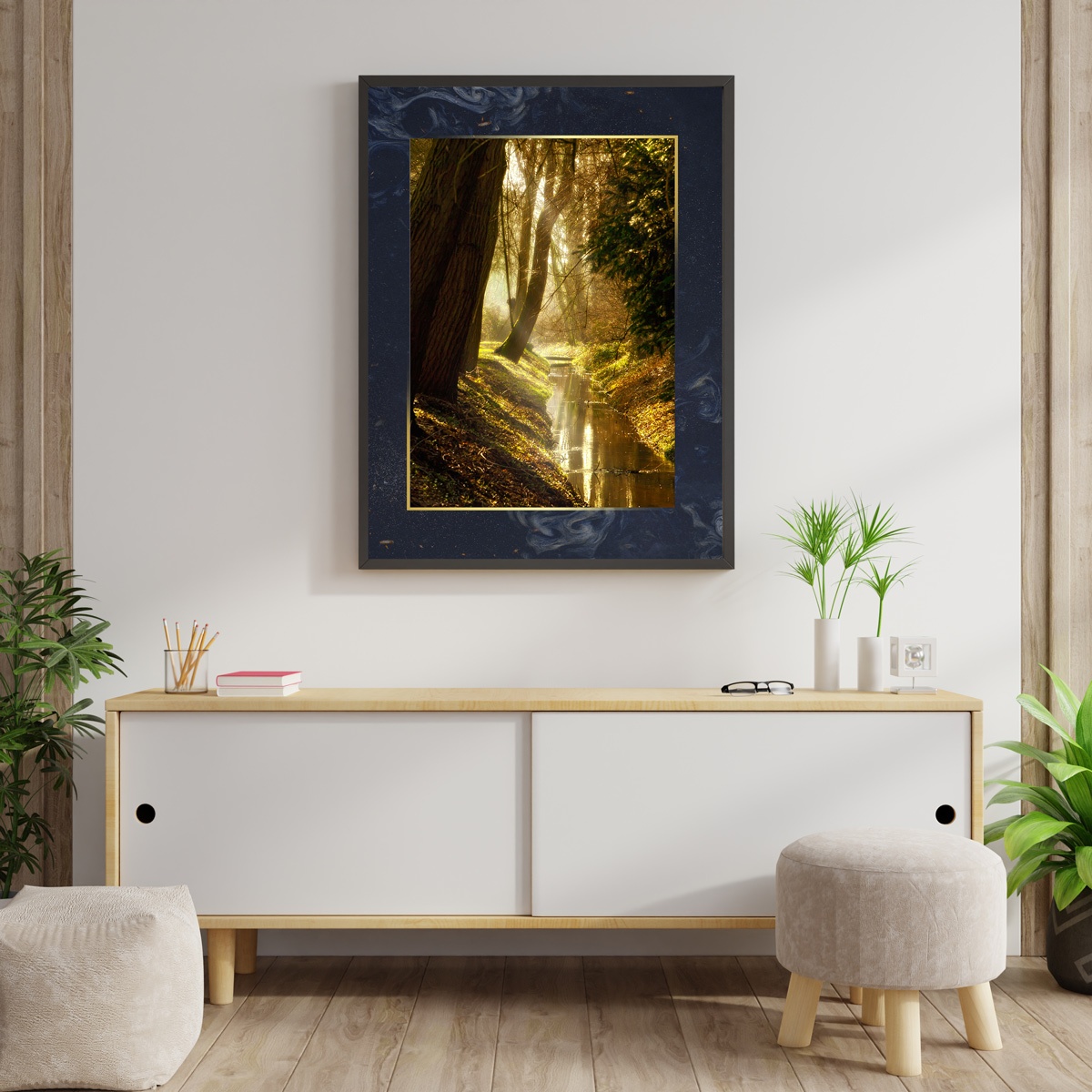 Tableau d'art Noir et Or - Paysage - Bois MDF - 90x60 cm