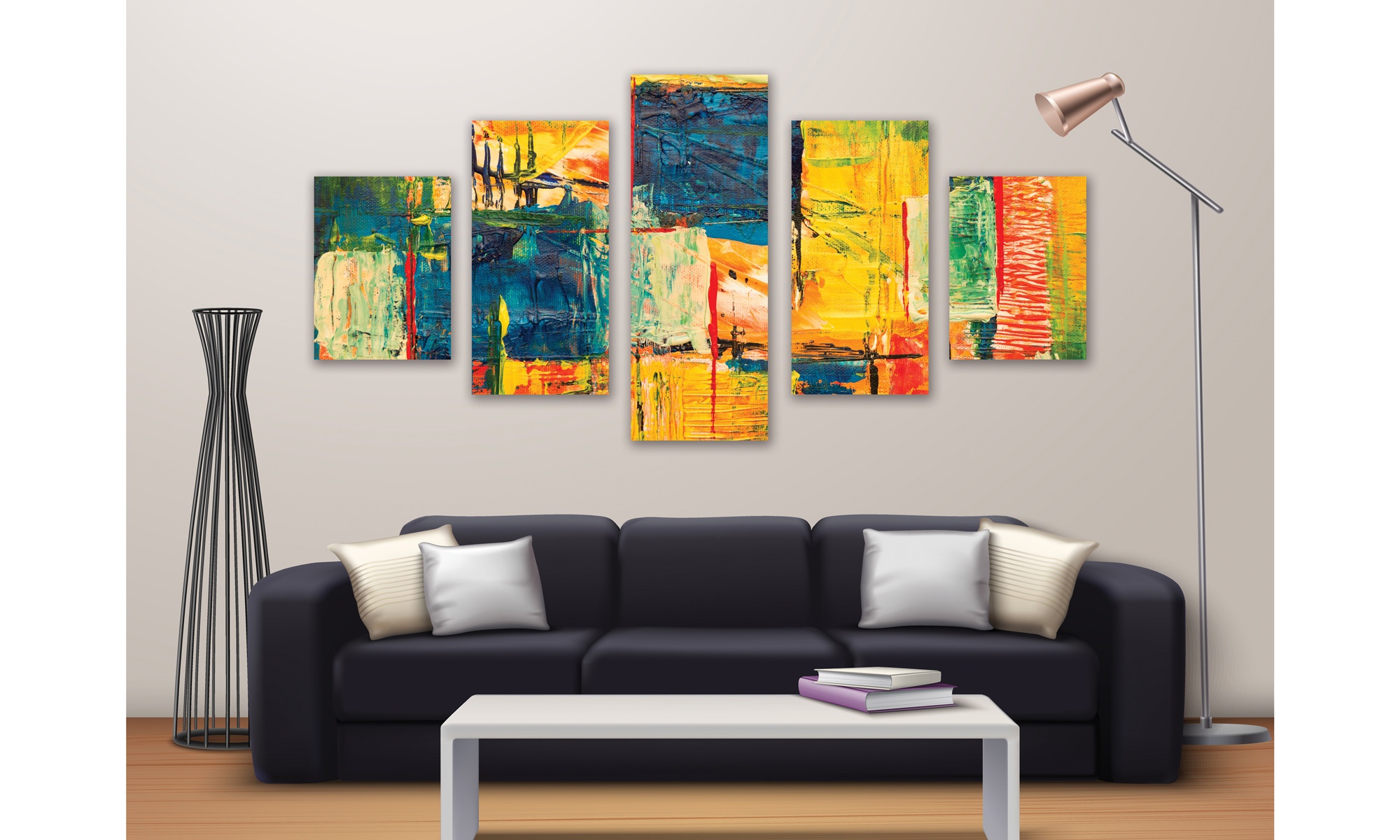 Tableau décoratif abstrait multipanneaux