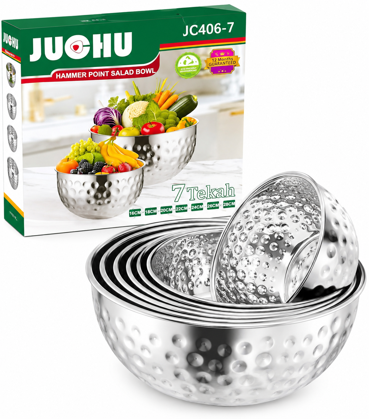 Set de 7 bols à salade en acier inoxydable martelé