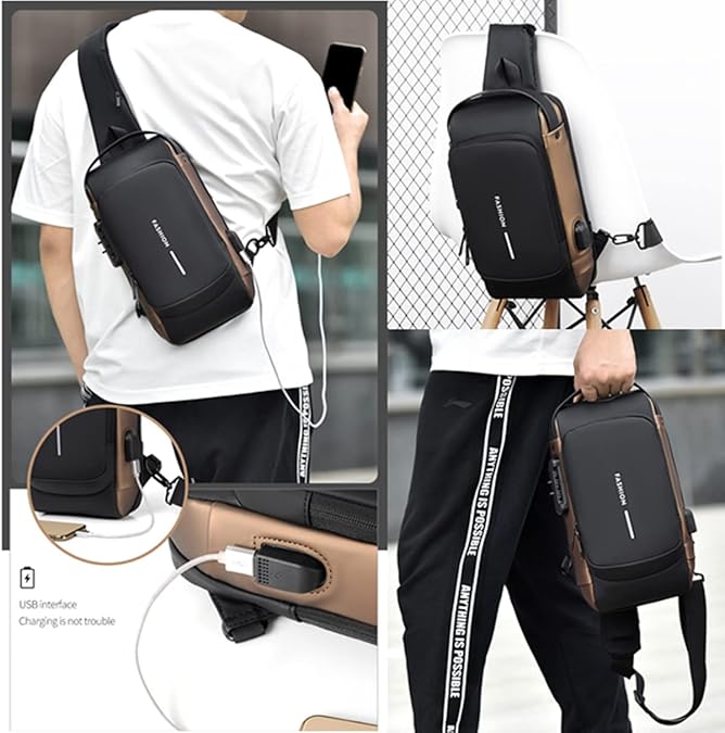 Sac à Bandoulière Antivol USB – Sac Poitrine Multifonction Étanche