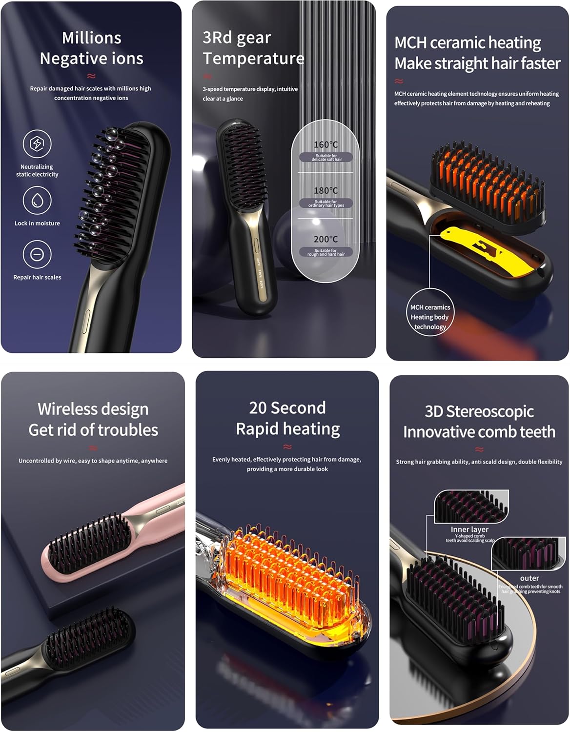 Brosse Lissante Sans Fil – Lissage Rapide & Portable