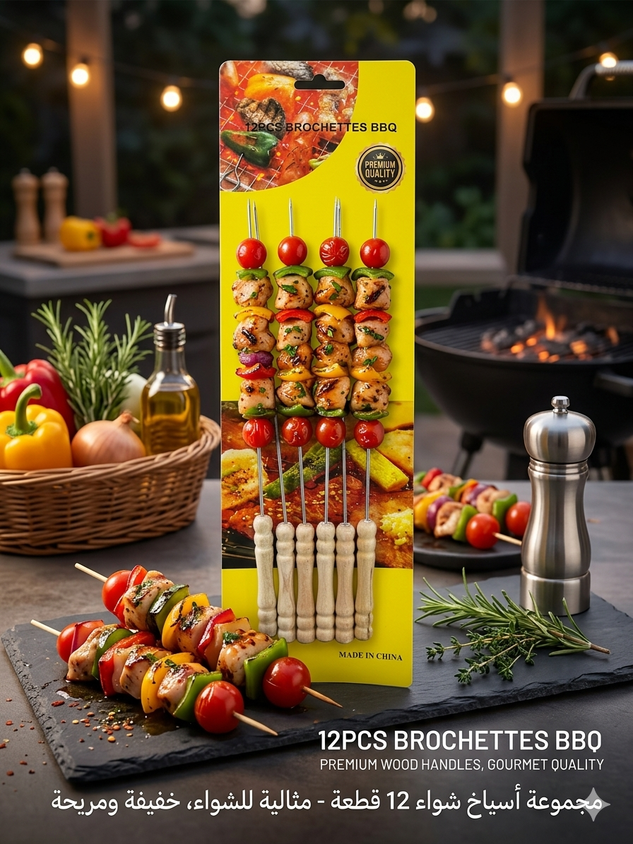 Brochettes de barbecue avec manches en bois 12 pièces