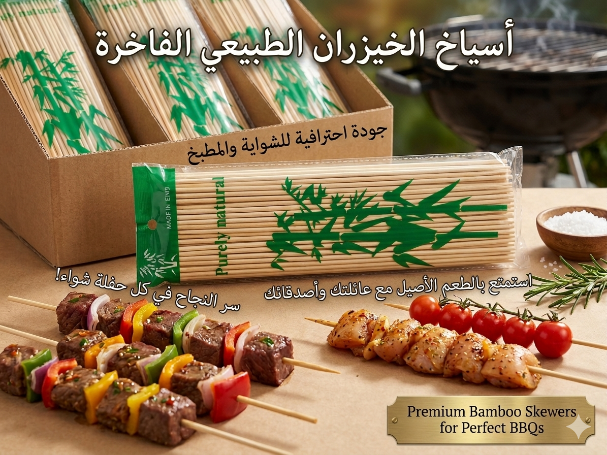 أسياخ خيزران طبيعية فاخرة للشواء (عبوة عائلية)