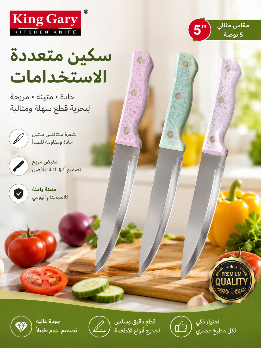 سكين مطبخ متعدد الاستخدامات (اخضر و وردي )