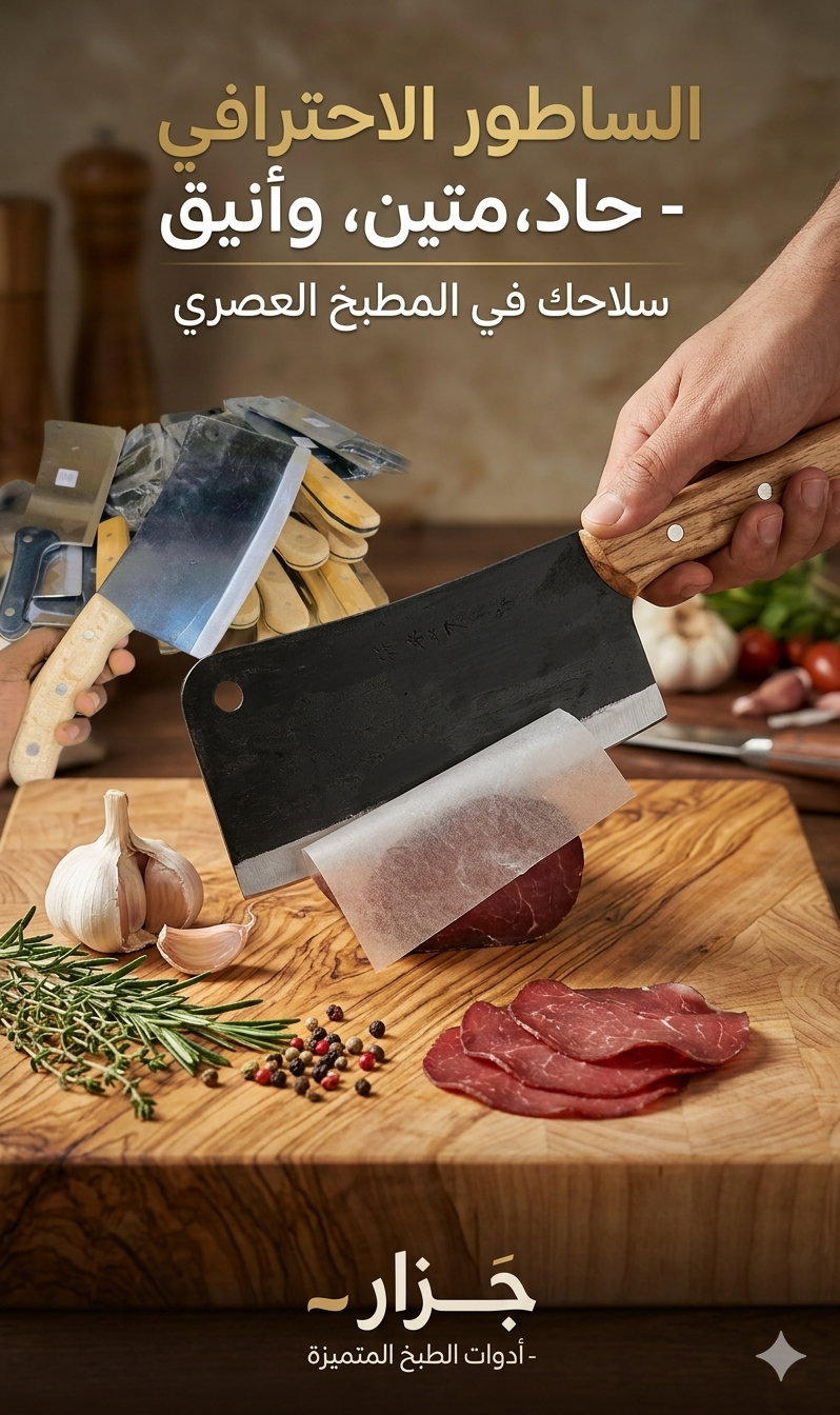 ساطور جزار احترافي بمقبض خشبي